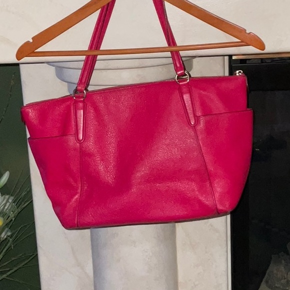 Coach Hot Pink Pebbled Leather Tote With Gold-Tone Hardware Accents Authentic - Picture 2 of 16
